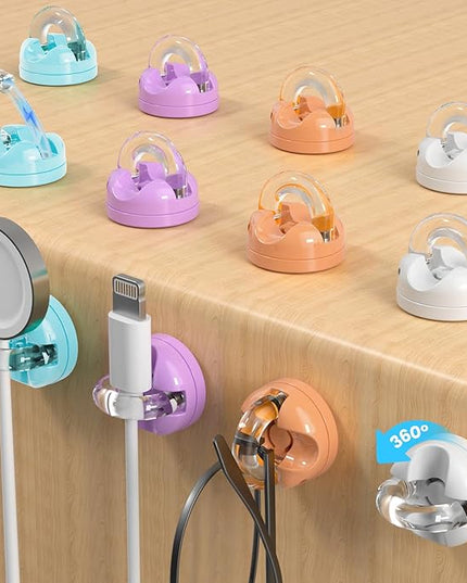 8-Pack Cord Organizer Holder, 360° Rotatable Charger Holder for Nightstand & Appliance Cord Management, 8mm Slot Magnetic Cord Clip with Strong Adhesive for Desk, Office, Kitchen
