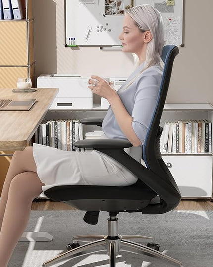 Ergonomic Office Chair, High Back Mesh Desk Chair with Lumbar Support, 360° Swivel & Slide-Adjustable Arms, Tilt Lock and Recline, Breathable Task Chair for Home Office & Gaming (Blue)