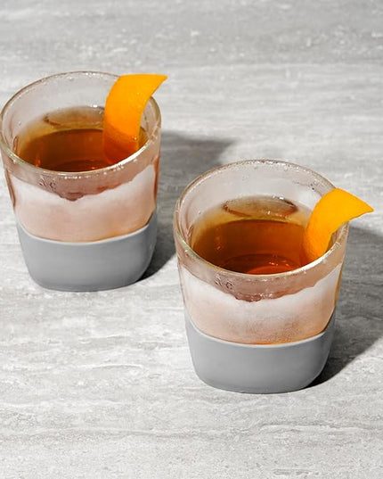 Host Glass Freeze Whiskey Cooling Glasses, Double Wall Glass Cups, Drink Tumblers for Whiskey Tumblers, Insulated Cup Drinkware, 9oz Glass Set of 2