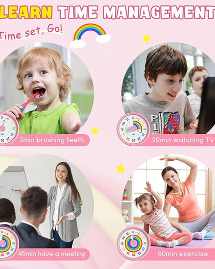 HIPPIH Visual Timer for Kids, 60 Minute Countdown Timers for Classroom Kitchen Office, Rainbow Disk Desk Timer Clock with Silent Operation, Pomodoro Timer Time Management Tools for Toddler ADHD Pink