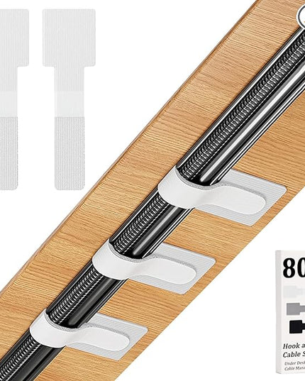 80PCS Hook and Loop Cable Straps, Cable Management Under Desk, Self Adhesive Cable Ties, Reusable Wire Organizers for Cords, Adjustable Cord Organizers for Desk, Home Office Essentials, White