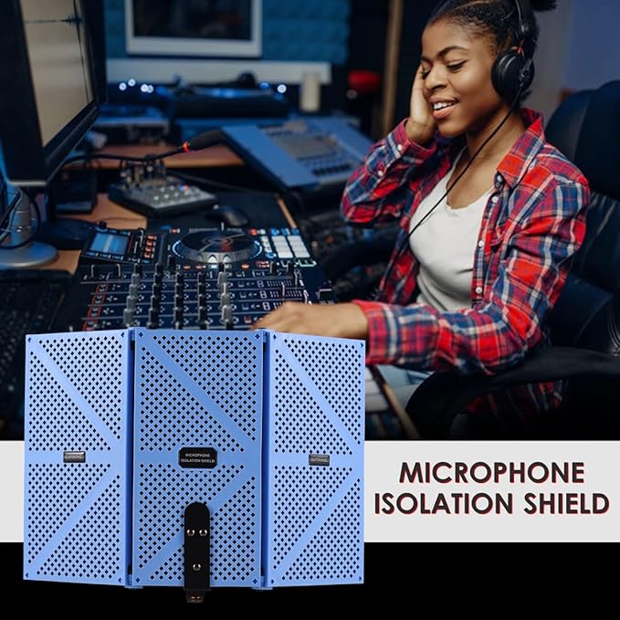 Portable Desktop Soundproof Cover,3 Doors Foldable Acoustic Panels Studio Equipment,Vocal Absorbing Shield to Filter Vocal for Microphone,for Home Studio(Pink)
