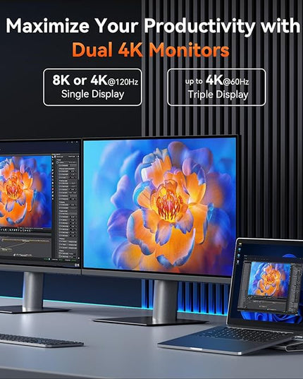 TobenONE USB-C Docking Station 3 Monitors & Dual Monitor,Laptop Dock Stand with 100W GaN III Charger, 2.5Gbps Ethernet,2 HDMI & DP (Single 4K@120Hz), 6 USB Ports for Dell/Hp/Lenovo