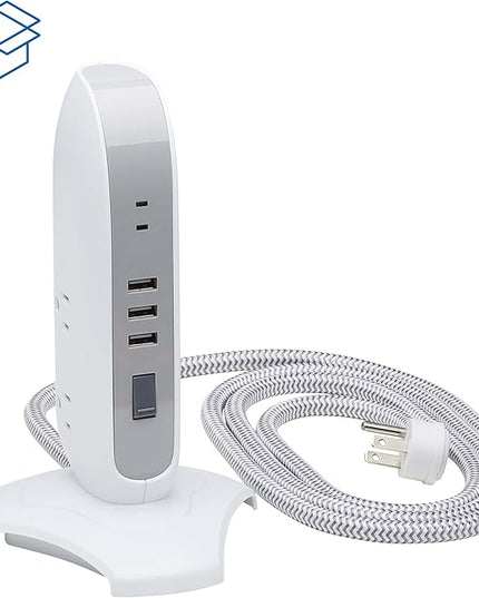 Tripp Lite TLP66USB Surge Protector Tower with USB Ports, 1200 Joules, 5-Outlets, 3 USB Ports, 6ft Heavy-Duty Braided Extension Cord, Desk Charging Tower, Dorm Essentials, Tower Power Strip with Surge
