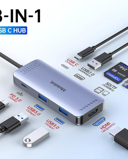 USB C Hub Multiport Adapter for MacBook Pro/Air, 8 in 1 USB-C Dock Mac Dongle HDMI Adapter(4K@60Hz HDMI,SD/TF Card Reader,100W PD, USB-C Data & 2*USB-A 3.0) Compatible for iPad Pro,iMac,Dell,HP,Lenovo
