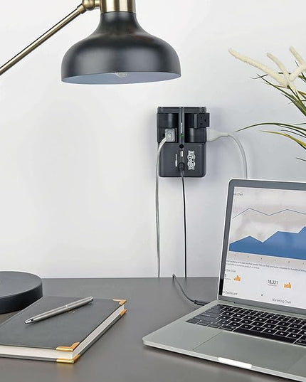 Tripp Lite 4 Rotatable Outlet Surge Protector Power Strip, Wall Tap, 2 USB Charging Ports, Black, $25,000 Insurance (SK40RUSBB)