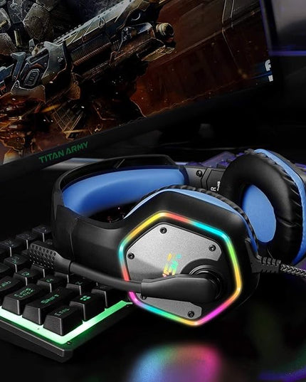 EKSA E1000 Gaming Headset, Computer Headphones with Noise Canceling Mic & RGB Light, 7.1 Surround Sound, Compatible with PC, PS4 PS5 Console, Laptop (Blue)