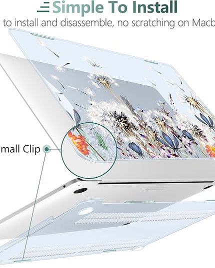 DONGKE Compatible with MacBook Pro 13 inch Case 2024 2023-2020 Release A2338 M2/M1 A2251 A2289 with Retina Display & Touch ID, Plastic Hard Shell & Keyboard Cover & Screen Film - Dandelion