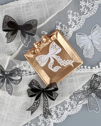 20Pcs Lace Bow Stickers for Scrapbooking Junk Journal Supplies Black White Bows PET Stickers for Journaling Scrapbook Sticker Pack Collage Vintage Decorative Sticker Stationery Decals for Crafts