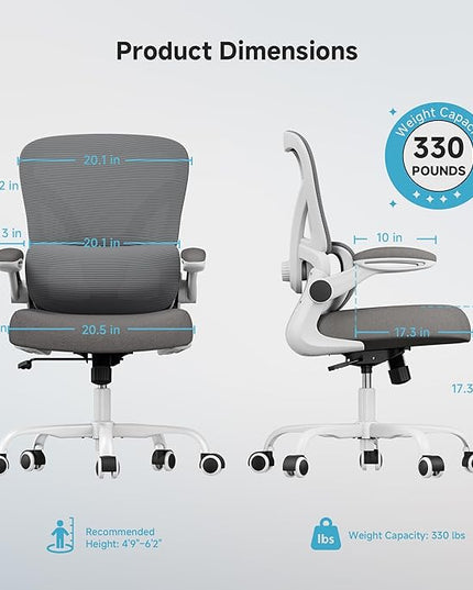 Mesh Office Chair, 330LBS Ergonomic Desk Chair with Adjustable Lumbar Support, Executive Computer Chairs for Home Office, White and Gray