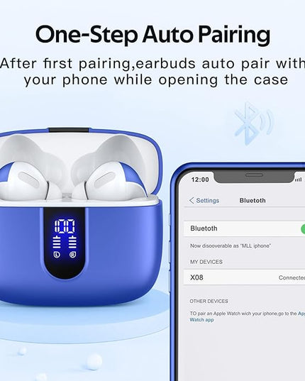TAGRY 2 Sets X08 Ocean Blue and Sunset Pink Bluetooth Headphones True Wireless Earbuds 60H Playback Ear Buds with Wireless Charging Case in-Ear Earbuds with Mic
