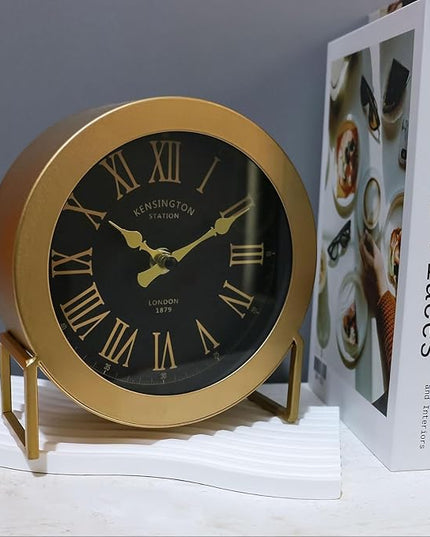 YOUKI Vintage Desk Clock, Small Gold Table Clock, Silent Non-Ticking Classic Battery Operated Decorative Mantel Desk Shelf Clock for Living Room Decor