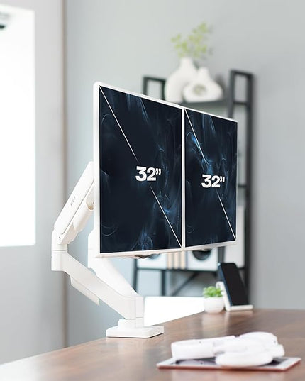 VIVO Dual Monitor up to 32 inches and 19.8 lbs per Screen, Mechanical Arm Desk Mount, Articulating Counterbalance, VESA Stand, Classic, White STAND-V002OW