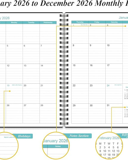 Daily Planner 2026 Full Page Per Day- 2026 Daily & Monthly Planner from January 2026 to December 2026, Day Planner 2026 with 12 Months Tabs, 6.4" x 8,5", Black