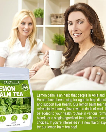 Jarteela Lemon Balm Tea, 1.5g x 60 Count - Natural Melissa Officinalis - Pyramid Herbal Lemon Balm Tea Bags for Digestion - Non-GMO - Caffeine-Free