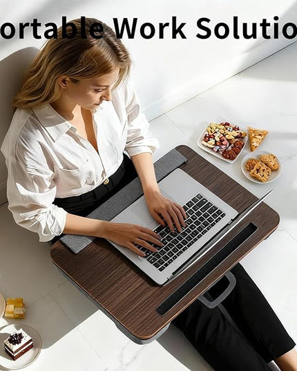 Heyfriday Home Office Lap Desk with Wrist Rest Laptop Bed Desk for Notebook, Laptop, Tablet, Lap Stand with Tablet, Phone Holder Fits Up to 14 Inch Laptops (Brown)