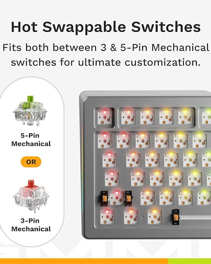 Glorious Gaming - GMMK 3 PRO Barebones Custom Keyboard Kit w/Knob, Custom Modular Aluminum Body & Gasket System, Hotswappable 75% Keyboard, Sound Dampening Foam, Aluminum Switch Plate(Silver)