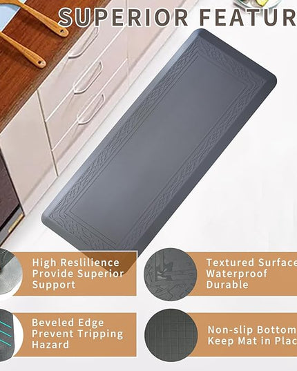 24 x 60 Inch Extra Support Anti Fatigue Comfort Kitchen Mat, Waterproof Long Kitchen Runner, Non-Slip Standing Desk Mat, Commercial Pads for Offices, Home, Garages (Bordeaux Grey, 24'' x 60'')