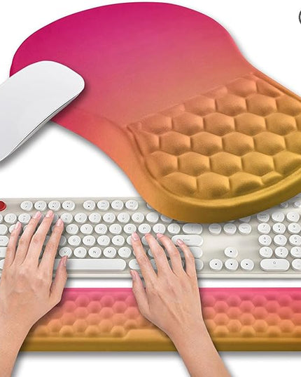 Hokafenle 2 in 1 Ergonomic Mouse Pad Wrist Support & Wrist Rest for Computer Keyboard Set, with Relieve Carpal Tunnel Pain Massage Bulge and Full Memory Gel Design (2In1 Set, Sunset Glow)