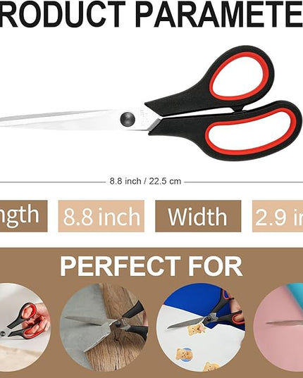 Scissors, 3-Pack 8" Heavy Duty Scissors with Ultra Sharp Blades and Comfort Grip Handles - For Office, Home, School, Sewing, and Crafts (Red, Green, Blue)