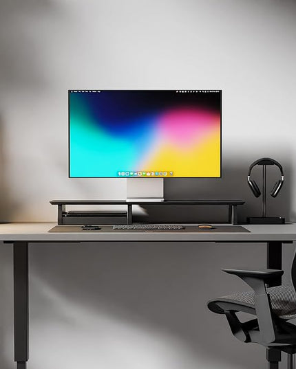 Raico Desk Cockpit Shelf Monitor Stand System Dual Screen Setup Wood Large Desk Accessory Organizer Unit (Black Wood, Medium | 36 Inches)