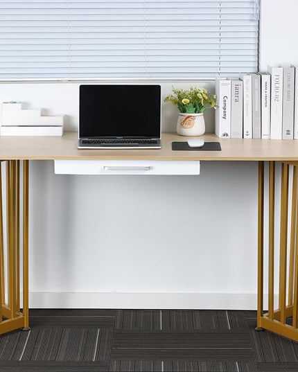 OSteed Under Desk Drawer White 21" with 4 Divider Trays, Under Shelf Pencil Drawer Pull-out, Standing Desk Metal Storage Attachment Slide Out for Workbench