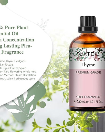 Thyme Essential Oil, 1.01Fl.Oz (30ML) PHATOIL Pure Essential Oil Singles for Aromatherapy Diffusers, Humidifiers, Great for DIY Candle and Soap Making, Gift for Friend