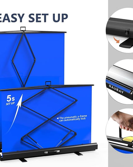 【Easy Set Up】 RAUBAY 59.8 x 82.7in Collapsible Blue Screen Backdrop Portable Retractable Chroma Key Panel Photo Background with Stand for Video Conference, Photographic Studio, Streaming
