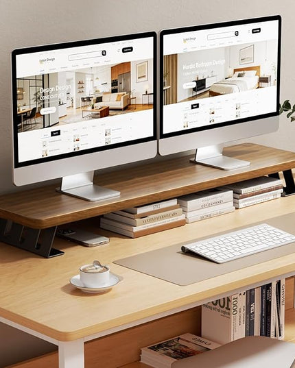 Dual Monitor Stand Riser, 39 Inch Large Wood Monitor Stands for 2 Monitors, Desk Monitor Riser for Computer/Laptop/Printer/TV, Stand Riser up to 220 lbs