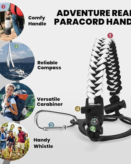 Insulated Water Bottle 87 oz, Triple Wall Vacuum Stainless Steel (Cold for 48 Hrs), Leak Proof & Non-BPA, Modern Water Flask Jug with Paracord Handle & Straw Spout Lids, Ombre: White/Black