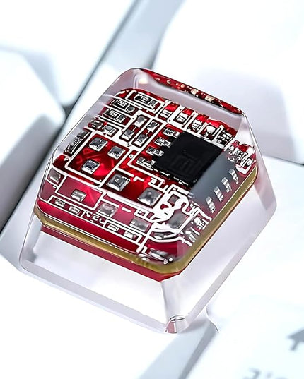 Red Circuit Board Artisan Keycap R1 OEM Profile Custom Keycaps 1U ESC Handmade Gaming Resin Key Cap Cherry MX Switch Compatible Mechanical Keyboard Tech Lover Gift