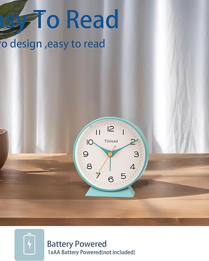 Tinload 4.5" Battery Operated Retro Analog Alarm Clock, Small Silent Bedside Desk Clock,Lighted on Demand, Battery Operated, Snooze, for Living Room, Bedroom, Bedside, Desk(Green)