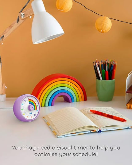 Visual Timer for Kids, 60-Minute Countdown for Classroom Office Kitchen, Desk Timer Kids Time Management Tools with Silent Operation, Pomodoro Timer Rainbow Pattern Purple