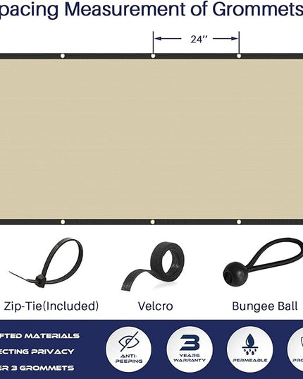 Windscreen4less Privacy Fence Screen Heavy Duty Windscreen Fencing Mesh Fabric Shade Net Cover with Brass Grommtes for Outdoor Wall Garden Yard Pool Deck, 6'x266' Beige