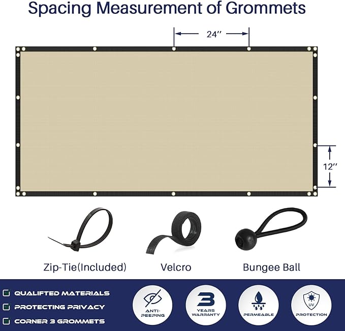 Windscreen4less Privacy Fence Screen Heavy Duty Windscreen Fencing Mesh Fabric Shade Net Cover with Brass Grommtes for Outdoor Wall Garden Yard Pool Deck, 6'x73' Beige