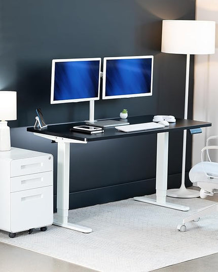 VIVO Electric 55 x 28 in Dual Motor Sit Stand Desk, Memory Height Adjustment, 2B Series, Black Top White Frame, DESK-KIT-2W55B