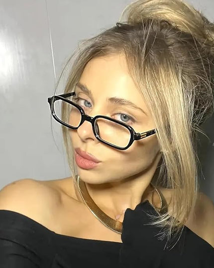 hnbliv Retro Rectangle Blue Light Blocking Glasses for Women 90s Fake Eyeglasses Y2K Fashion Computer Glasses Tortoise Frame