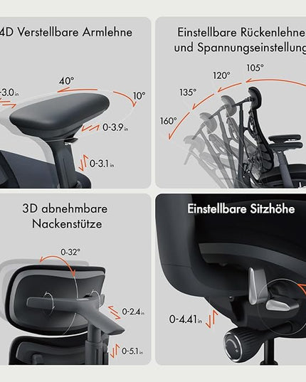 LiberNovo Dynamic Ergonomic Desk Chair + StepSync Footrest + Extra Battery Bundle - Comfy Home Office Chair with Adaptive Lumbar Support, 160° Recline & Built-in Spine Stretch, Black+48cm