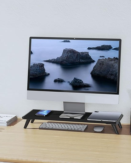 loukin Monitor Stand Riser for Desk, 22.4" x 8.3" Larger Computer Stand for Laptop, PC, Printer, Sturdy Desktop Computer Shelf with Non-Skid Rubber, Home Office (Black)