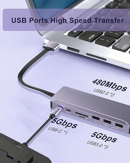 USB C Hub Adapter for MacBook Pro/Air M4 M3 M2 M1 2025-2018 13" 14" 15" 16", Mac Multiport Adapter, 13 in 2 MacBook Accessories with Dual HDMI 4K, 100W PD, Audio, RJ45, SD/TF, USB C/USB A Data Ports