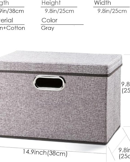 PRANDOM Foldable Storage Boxes with Lids [1-Pack] Linen Fabric Collapsible Storage Bins Organizer Containers Baskets Cube with Cover for Home Bedroom Closet Office Nursery (14.9x9.8x9.8)