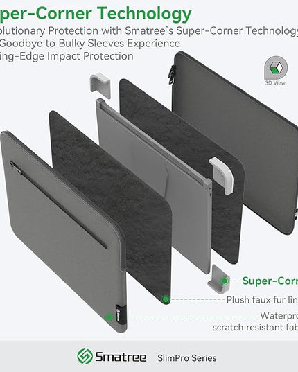 Smatree SlimPro Laptop Sleeve Case for 14 inch DELL Latitude 7440 Laptop or 2-in-1, Case with Swift-Access Accessory Pocket, Patented Super-Corner Design, Light Grey (S413LG)