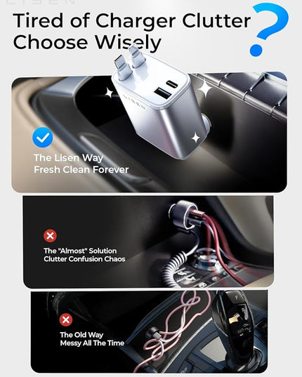 LISEN White Retractable Car Charger, for Gifts for Him Her, for iPhone 17, Cute 4 in 1 Retractable USB C Car Charger for Women, 75W Fast Charging Car Accessories for iPhone & Samsung S26 & Android