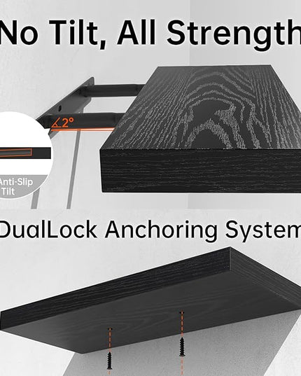BAYKA Floating Shelves, 48 inches Long Heavy Duty Wall Mounted Rustic Wood Shelves for Bathroom, Bedroom, Living Room, Kitchen, Office, Hanging Shelf for Books/Storage/Decor(Black,Set of 2)