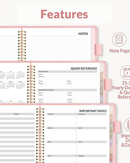 SUNEE 2026 Weekly & Monthly Planner 9"x11.2"- 12 Month (January 2026 - December 2026), Vegan Leather Cover, Pocket, Bookmark, Notes, Monthly Tab, Peach Pink