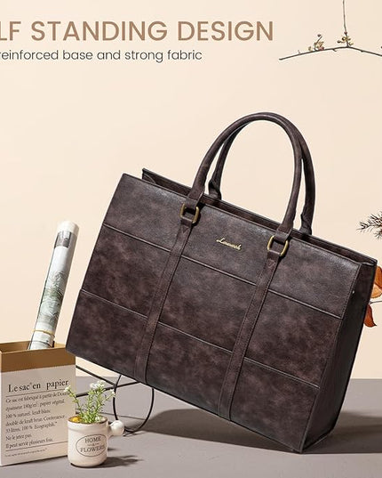 LOVEVOOK Laptop Bag for Women, 15.6 Inch Laptop Tote Bag, Vintage Leather Work Bags for Women, Waterproof Computer bag with Clutch Purse, Large Capacity Briefcase, Business Office Bag