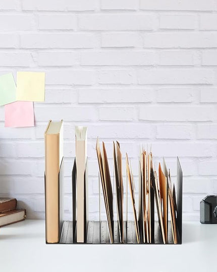 Suzile Metal Desk File Organizer 10 Compartments Metal Desktop Organizer File Sorter Office Organization File Holder for Home Classroom, Vertical File Organizer, 10.63" L X 5.79" W X 5.41" H