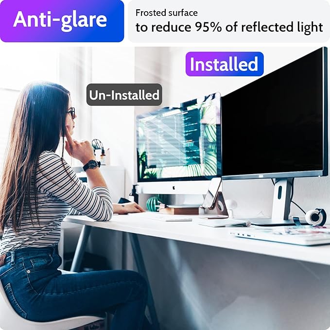 Peslv Computer Privacy Screen 24 Inch for 16:9 Widescreen Monitor, Removable 24inch Anti Blue Light Anti Glare Monitor Privacy Filter Shield (20 15/16" x 11 13/16")