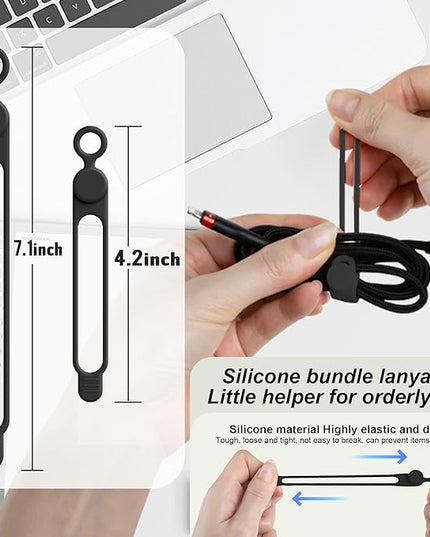 Nearockle Silicone Cable Ties Cord Organizer for Cable Management, 16PCS 4.2" and 7.1" Reusable Cable Organizer Electronic Accessories for Home, Office, Kitchen, School, Travel (Black)