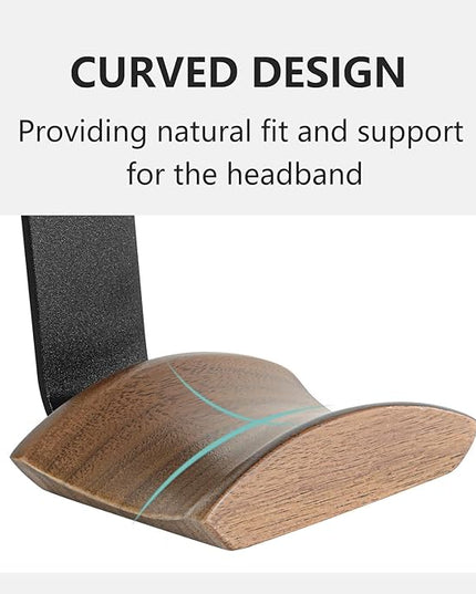 Jcurycke Headset Holder with 6cm Wide Walnut Headrest,Headphone Wall Mount Holder with Adhesive Tape and Screw, Headphone Stand for Over Ear and Gaming
